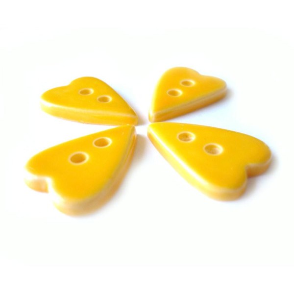 Lot 4 Boutons Coeur Jaune 15 mm  Résine Style Country  - Lot x4 - Photo n°2