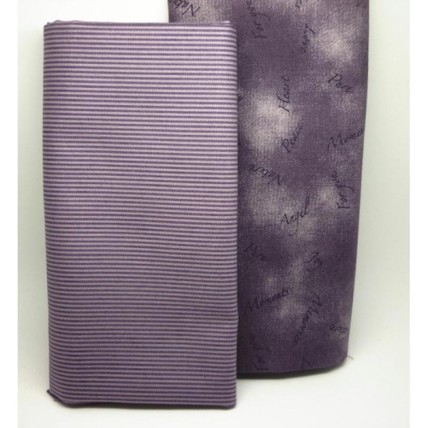 Tissu Coton Violet Prune Rayure Coupon 25x110 cm Déco, Couture, patchwork - Photo n°1