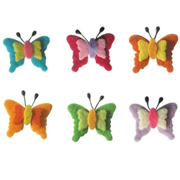 Papillon en feutrine 3 cm assortiment x6 - Photo n°1