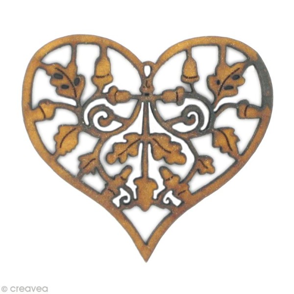 Forme en bois Amour - Coeur feuille de chêne - Photo n°1