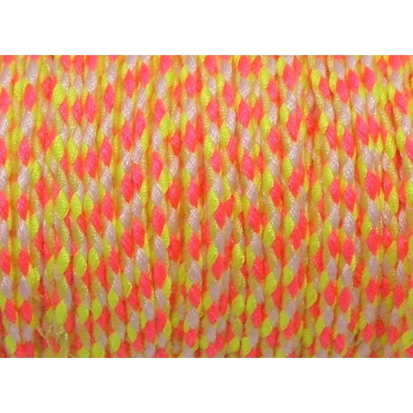6m Cordon Polyester Tressé 1,5mm Multicolore Rose, Jaune Fluo Et Blanc - Cordelette - Photo n°1