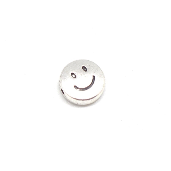10 Perles En Métal Argenté Ronde Pastille Motif Smile Sourire 10mm - Photo n°1
