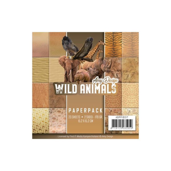 Bloc AMY DESIGN - Wild Animals - 15x15 cm - 23 feuilles - Photo n°1