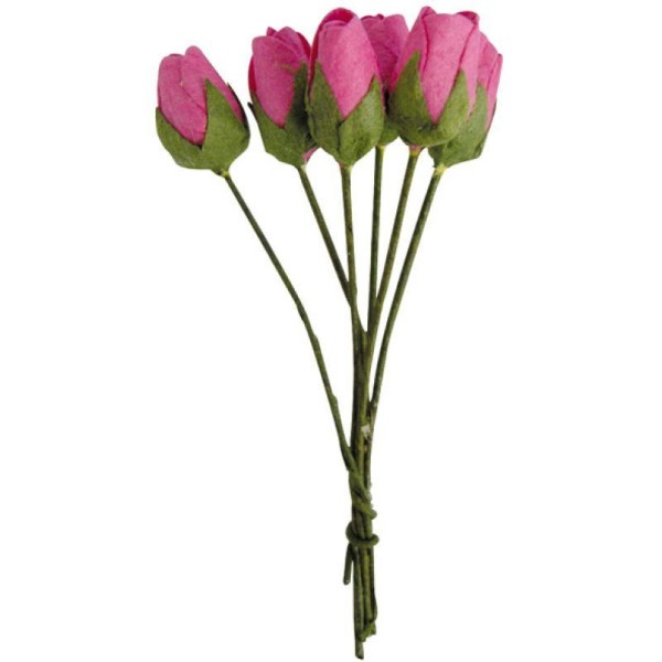 Fleur en papier bouton de rose rose vif x18 - Photo n°1