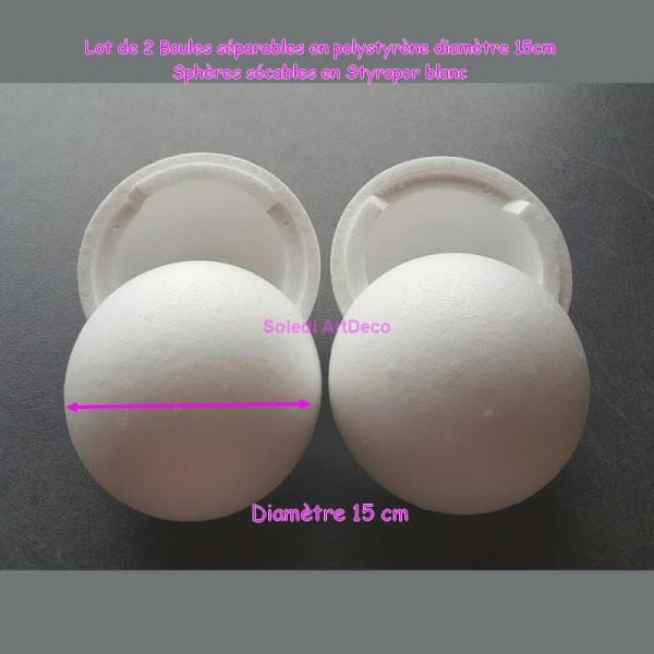 Lot de 2 Boules séparables en polystyrène diamètre 15cm, Sphères sécables en Styropor blanc - Photo n°1