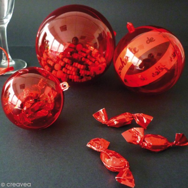 Boule plastique cristal rouge 8 cm - Photo n°2