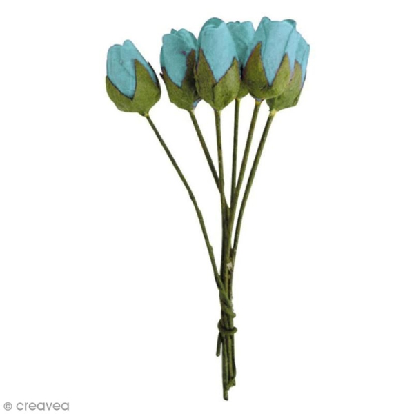 Fleur en papier bouton de rose turquoise x18 - Photo n°1