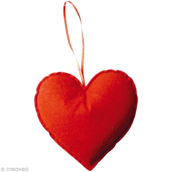 Coeur en feutrine grand modèle - Rouge 13,5 cm - Photo n°1