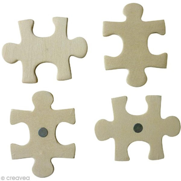 Magnet à décorer - Pièce de puzzle en bois x 4 - Photo n°1