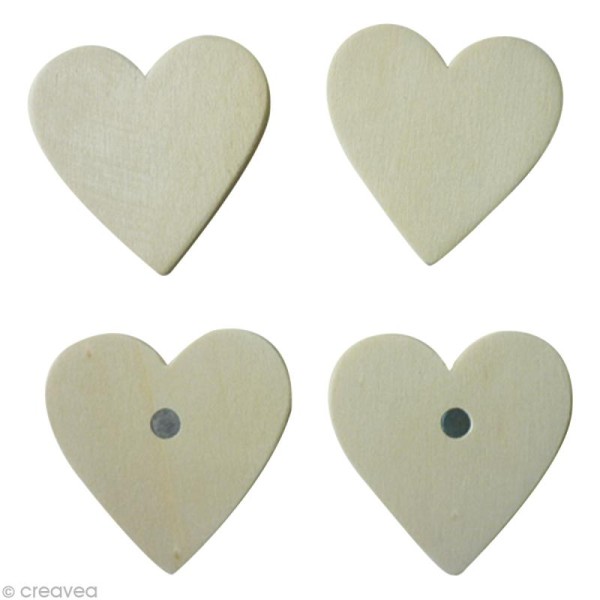 Magnet à décorer - Coeur en bois x 4 - Photo n°1