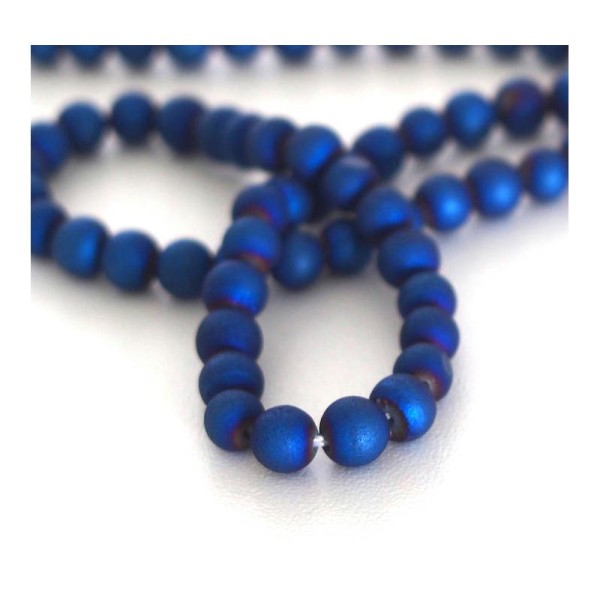 5 Perles d'agate druzy rondes bleu pétrole 5mm - Photo n°2