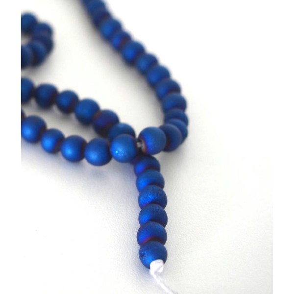 5 Perles d'agate druzy rondes bleu pétrole 5mm - Photo n°1