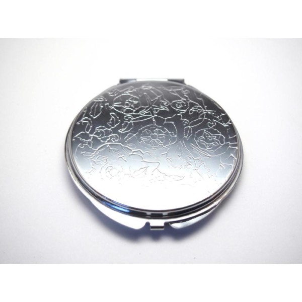 Miroir de poche double à personnaliser en métal argenté gravé 67mm - Photo n°1