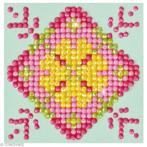 Petit Kit broderie Diamond painting - Diamond Dotz - Mandala patchwork rose et vert - 7,6 x 7,6 cm - Photo n°1