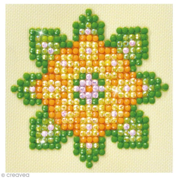 Petit Kit broderie Diamond painting - Diamond Dotz - Fleur mandala orange - 7,6 x 7,6 cm - Photo n°1