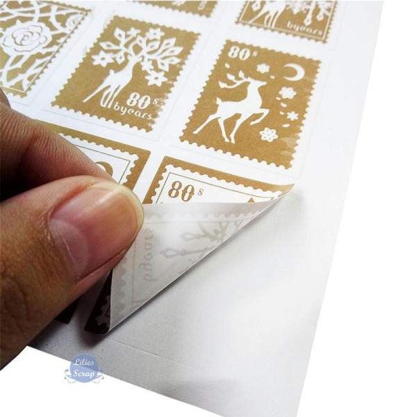 75 Stickers autocollants timbres vintage dorés - scrapbooking, carterie - Photo n°3