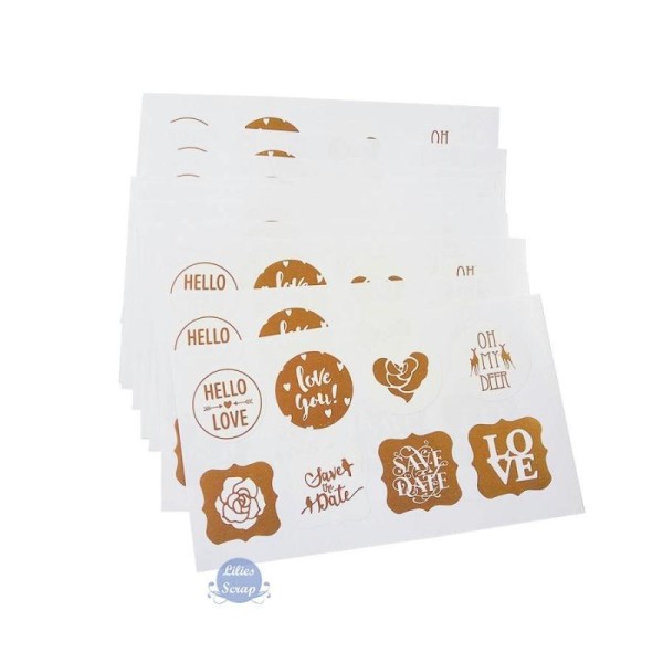 32 Stickers autocollants dorés amour, invitation - scrapbooking, carterie, décoration - Photo n°2