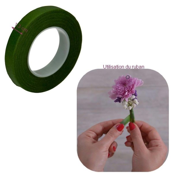 Ruban Floral en Crépon Vert Foncé, 13mm x 28m, enrober les tiges de fleurs artificielles - Photo n°2