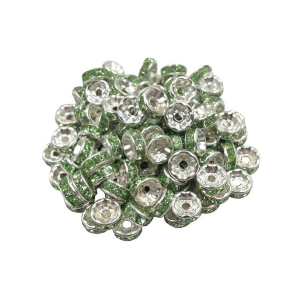 20 Perles Rondelle strass Argenté 8mm Couleur Vert Pomme - Photo n°1