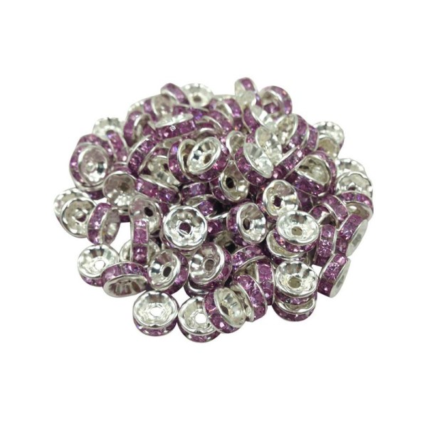 20 Perles Rondelle strass Argenté 8mm Couleur Violet - Photo n°1
