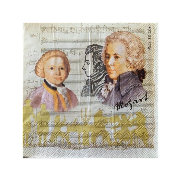 4 serviettes en papier découpage collage 33 cm MOZART - Photo n°1
