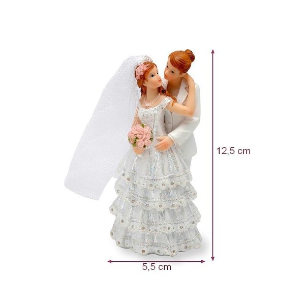 Figurine Couple de mariées Femmes en robe et costume, en résine, haut. 12,5 cm - Photo n°1