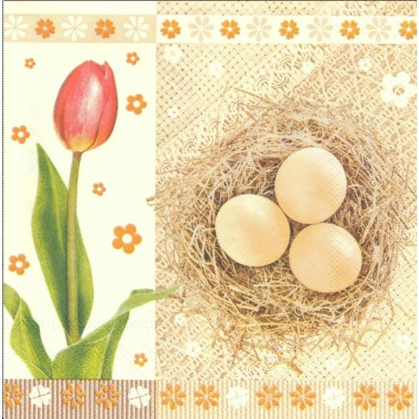 4 Serviettes en papier Pâques Œuf Tulipe Format Lunch - Photo n°1