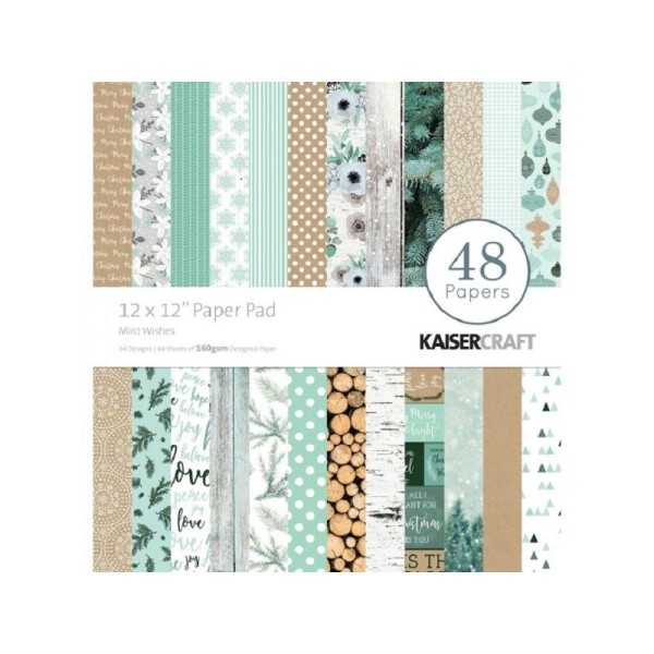 Bloc papier KAISERCRAFT - Mint Wishes - 30,5 x 30,5 - 48 feuilles - Photo n°1