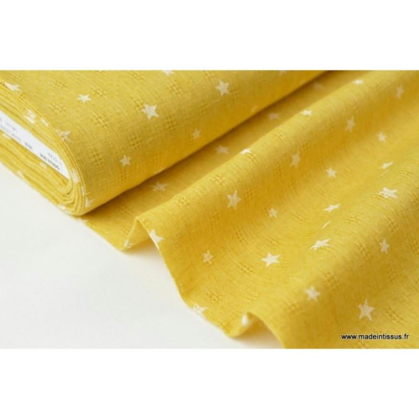 Voile de coton Moutarde imprimé étoiles .x1m - Photo n°1