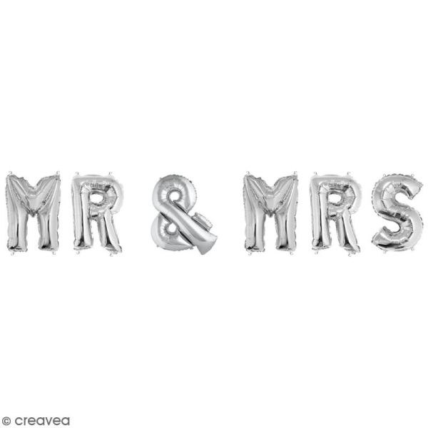 Ballons message Aluminium - Mr & Mrs - Argenté - Photo n°1