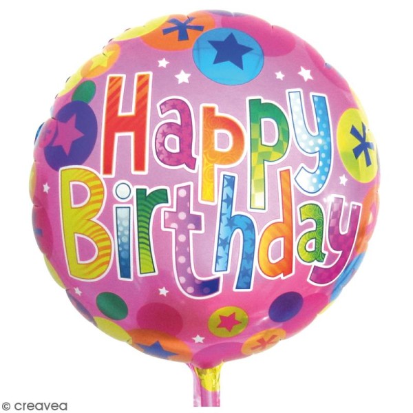 Ballon rond aluminium multicolore - Happy birthday - 1 pce - Photo n°1