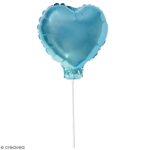 Ballon Aluminium avec tige - Coeur - Bleu clair - 1 pce - Photo n°2