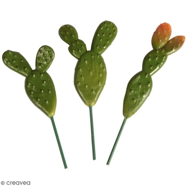 Mini plante artificielle - Cactus figue - Plastique - 5 à 10 cm - 3 pcs - Photo n°1