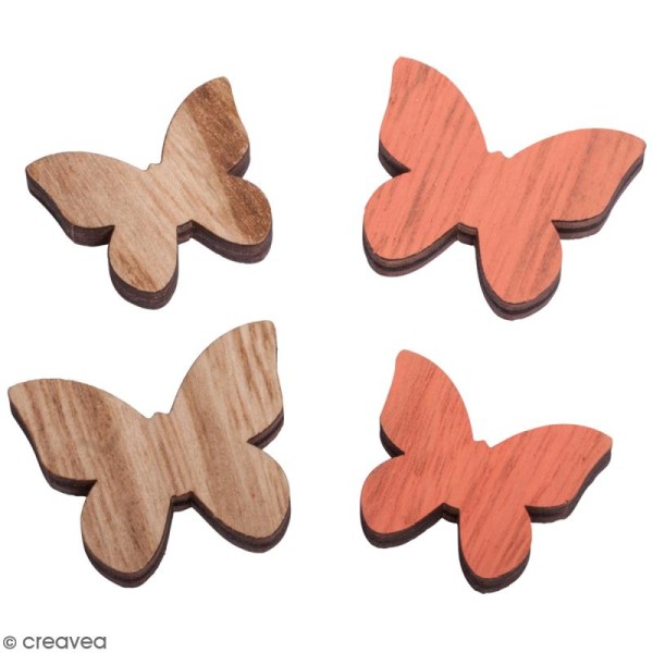 Miniatures en bois - 2 couleurs - Papillons - 3,5 à 4,2 cm - 9 pcs - Photo n°1