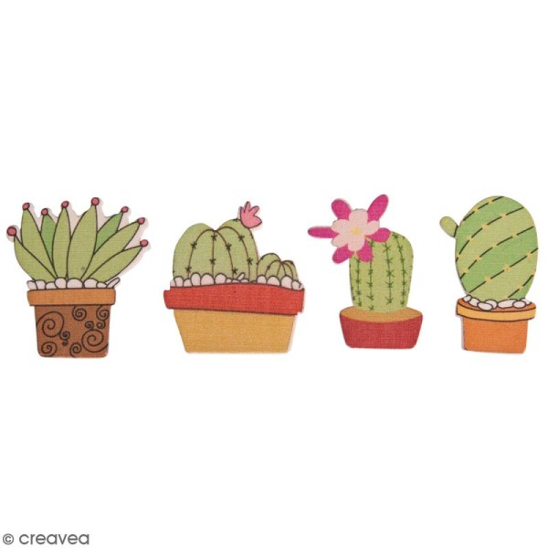 Miniatures colorées à coller - Cactus fleuris - 3,5 cm - 12 pcs - Photo n°1