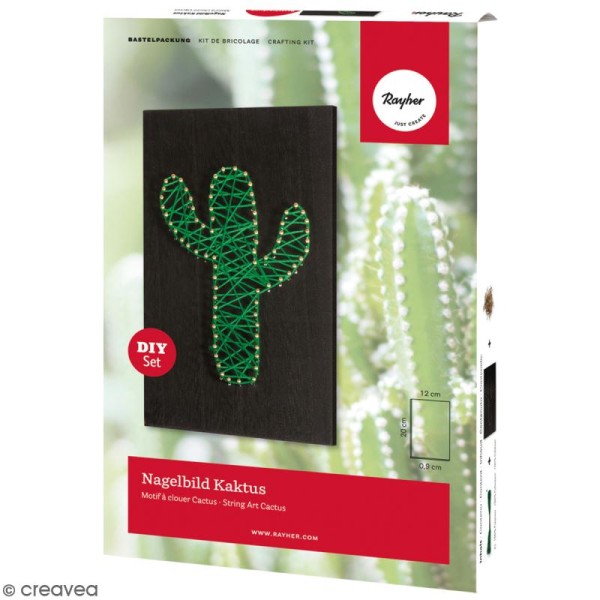 Kit tableau string art à clouer - Cactus - 12 x 20 cm - Photo n°1