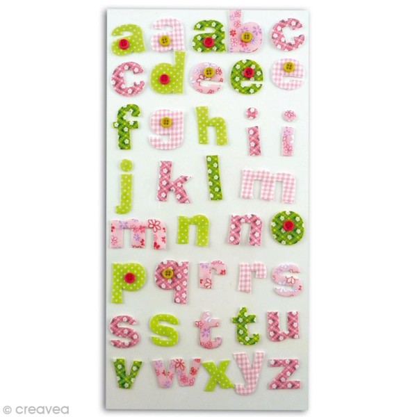 Alphabet autocollant Rose et vert en tissu x 38 - Photo n°1