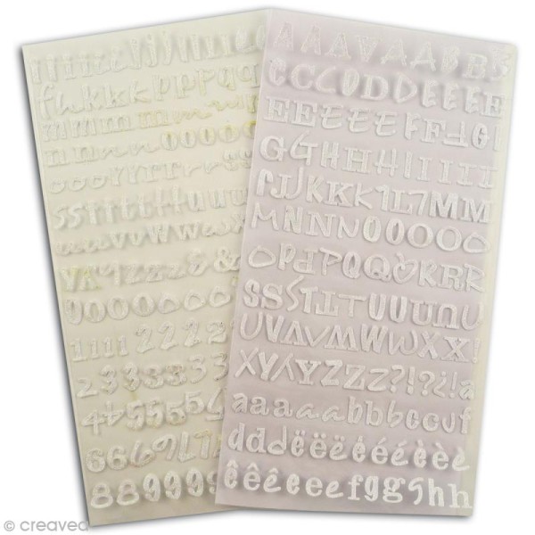 Autocollant alphabet et chiffres Blanc à paillettes x300 - Photo n°1