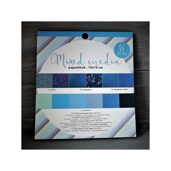 Bloc papier Mixed media - 15 x 15 cm - Bleu - Photo n°1