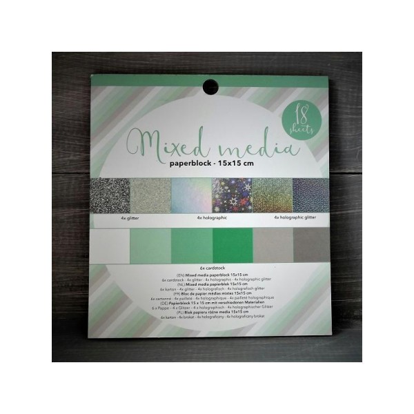 Bloc papier Mixed media - 15 x 15 cm - Argent et vert - Photo n°1
