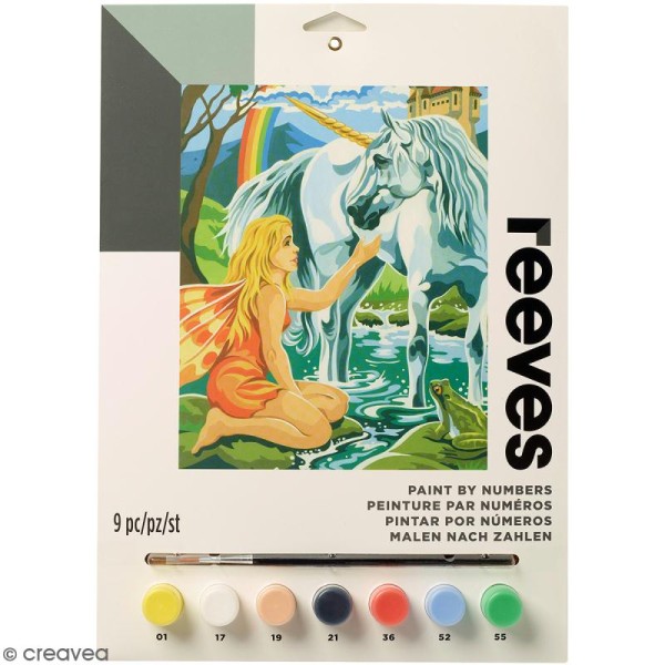 Peinture au numéro Junior Reeves - Licorne et fée - 23 x 30,5 cm - 9 pcs - Photo n°1