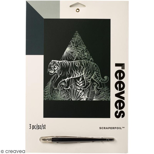 Carte à gratter Reeves Argentée Tigre - 20 x 25 cm - Photo n°1