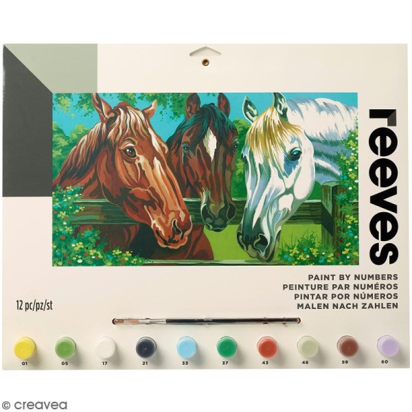 Peinture au numéro Adulte Reeves - 3 chevaux - 40 x 30 cm - 12 pcs - Photo n°1