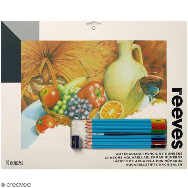 Aquarelle au numéro Reeves - Coupe de fruits et vin rouge - 40 x 29,5 cm - Photo n°1