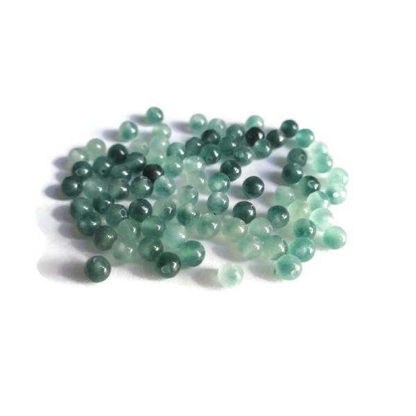 20 Perles Jade Naturelles Nuance De Vert 4mm (G-15) - Photo n°1