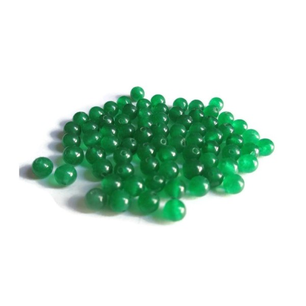 20 Perles Jade Naturelles Vert Bouteille 4mm - Photo n°1