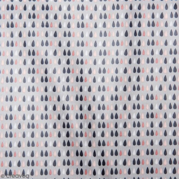 Coupon de tissu Toile cirée Made by me - Gouttes - Fond gris - 25 x 70 cm - Photo n°1