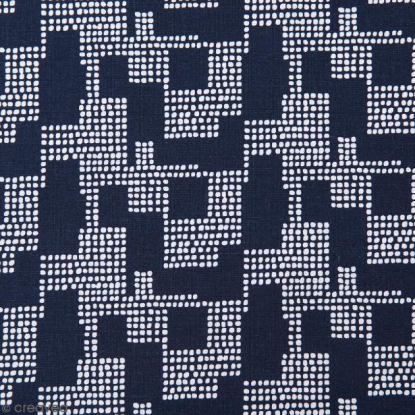 Coupon de tissu Toile coton Made by me - Points blancs géométriques - Fond bleu marine - 50 x 140 cm - Photo n°1