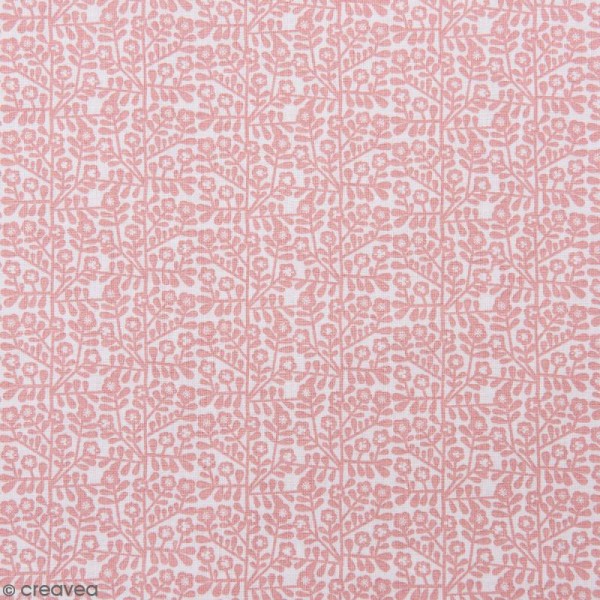 Coupon de tissu Toile coton Made by me - Fleurs rose pâle - Fond blanc - 50 x 140 cm - Photo n°1