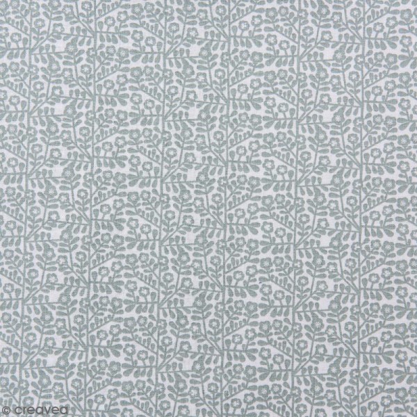 Coupon de tissu Toile coton Made by me - Fleurs gris vert - Fond blanc - 50 x 140 cm - Photo n°1